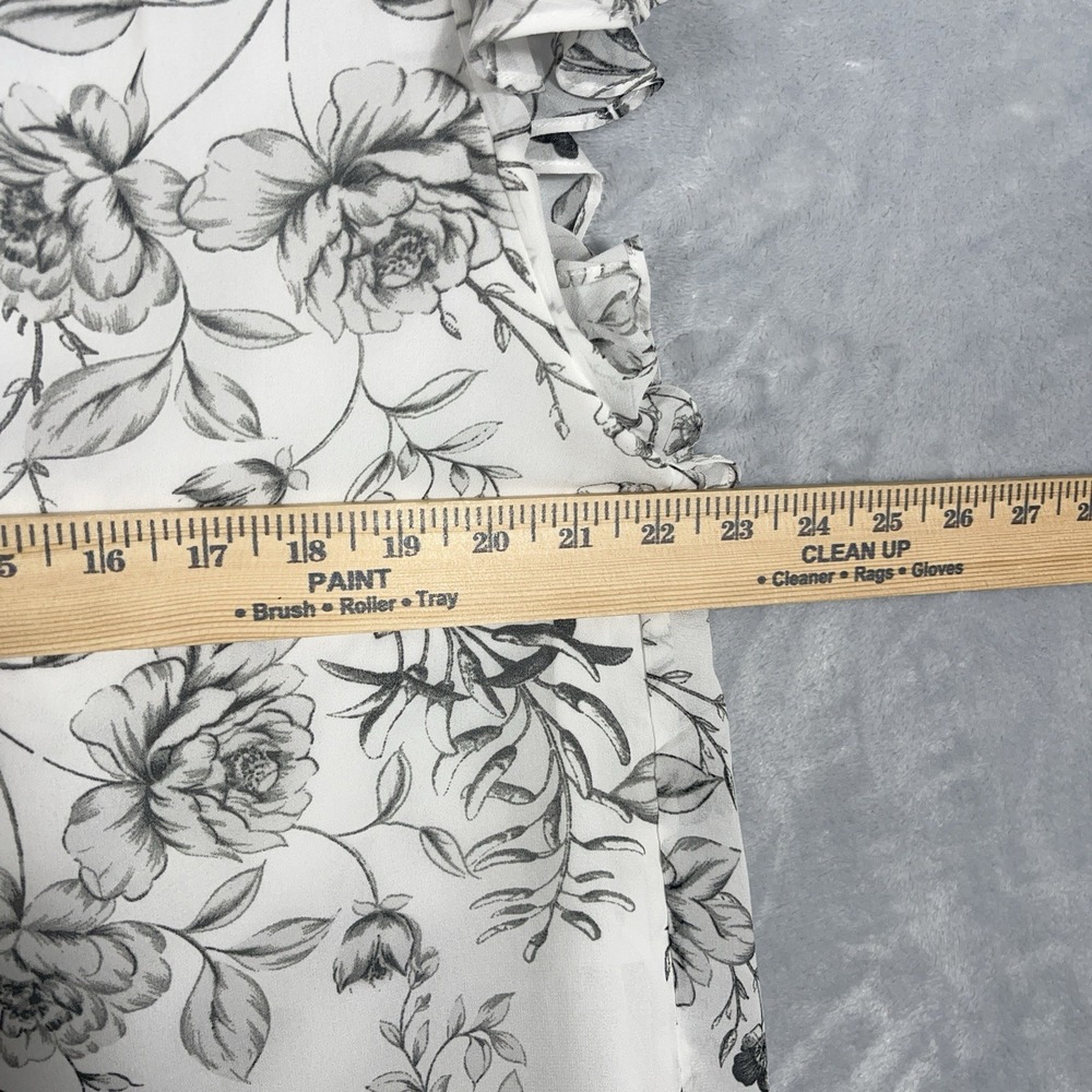 Tahari Blouse White Black Floral Flutter Short Sleeve NWT L Sheer Lined Career - Picture 8 of 13